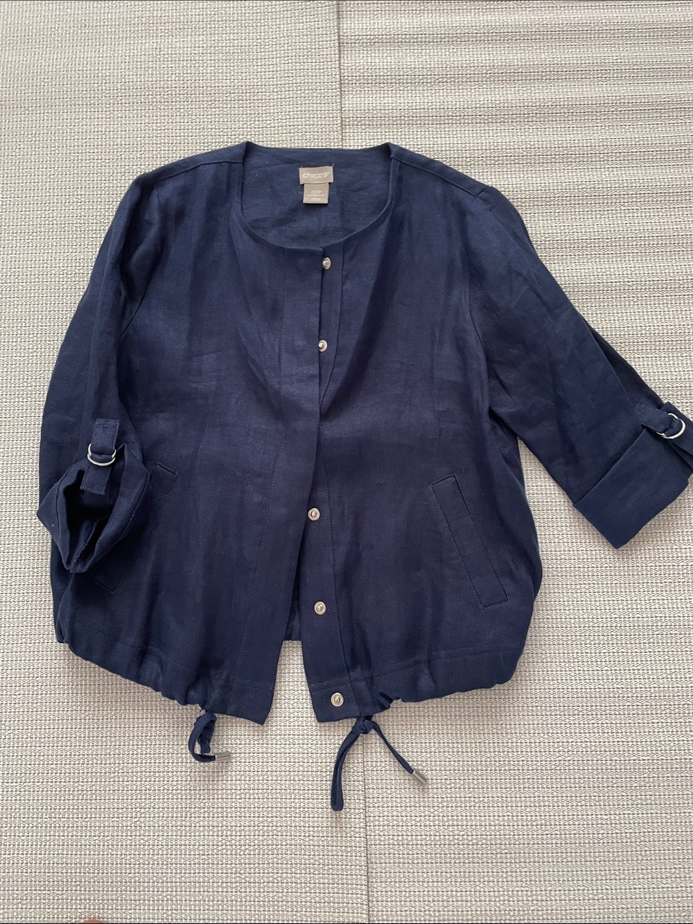 Chico's Dark Navy Linen-Drawstring Utility Jacket